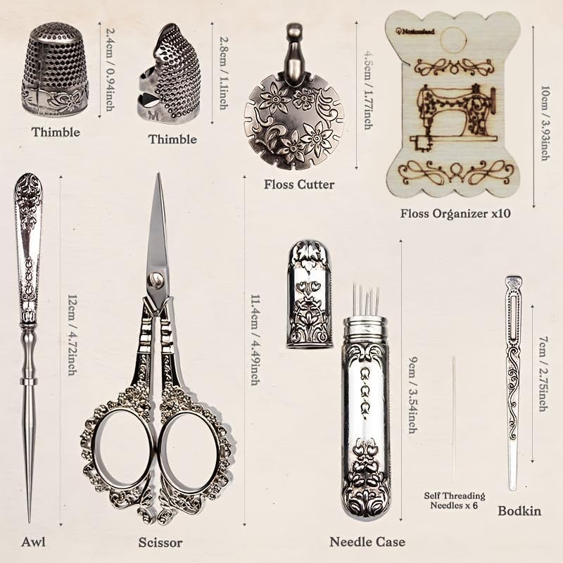 TALERLUV Vintage Embroidery Scissors Kit - Victorian Needlework Set with Thimble, Thread Cutter & Sewing Tools for Knitting, Quilting, Cross Stitch | Craft Gift - Image 2